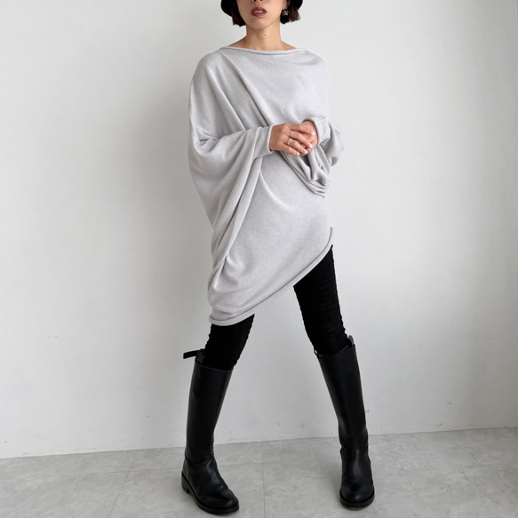 【天然素材・綿麻】アートシルエットニット　pale gray(ペールグレー) 2枚目の画像