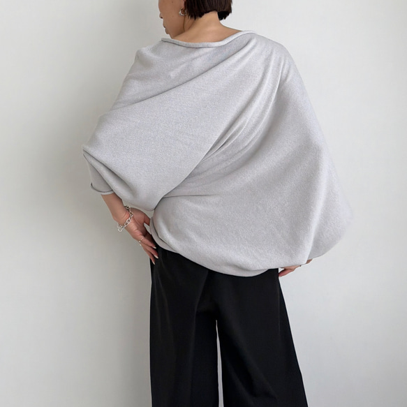 【天然素材・綿麻】アートシルエットニット　pale gray(ペールグレー) 5枚目の画像