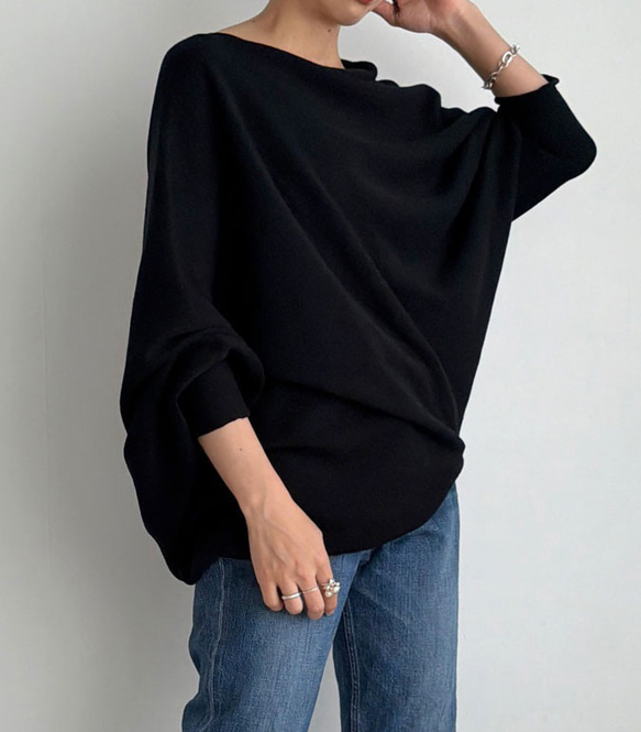 【天然素材・綿麻】アートシルエットニット　black(ブラック) 2枚目の画像