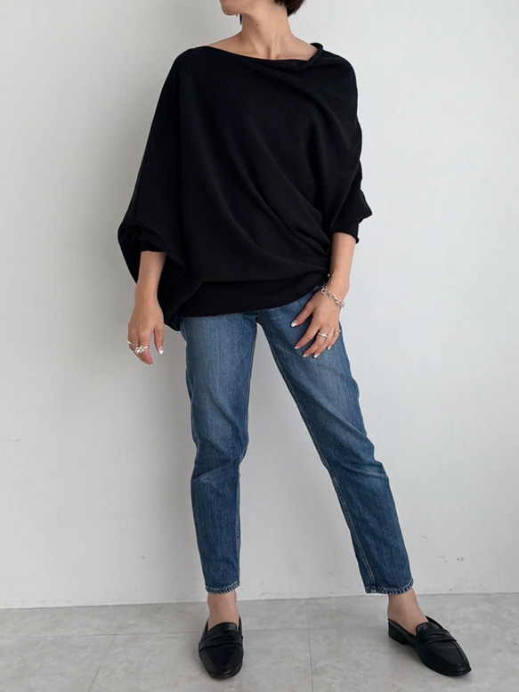 【天然素材・綿麻】アートシルエットニット　black(ブラック) 5枚目の画像