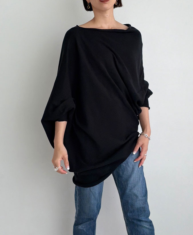 【天然素材・綿麻】アートシルエットニット　black(ブラック)