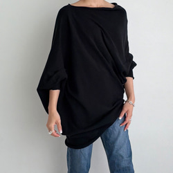 【天然素材・綿麻】アートシルエットニット　black(ブラック) 1枚目の画像