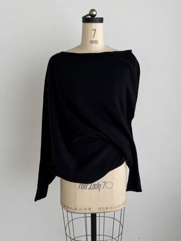 【天然素材・綿麻】アートシルエットニット　black(ブラック) 11枚目の画像