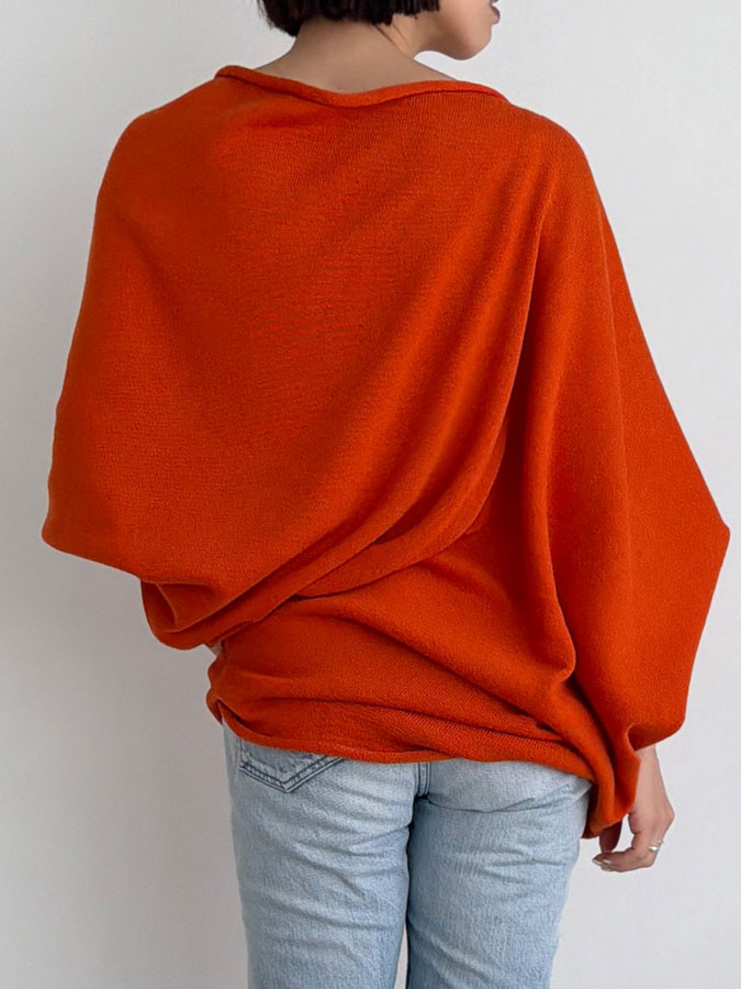 【天然素材・綿麻】アートシルエットニット　brick red(レンガ)