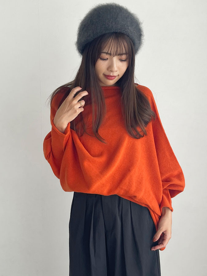 【天然素材・綿麻】アートシルエットニット　brick red(レンガ)