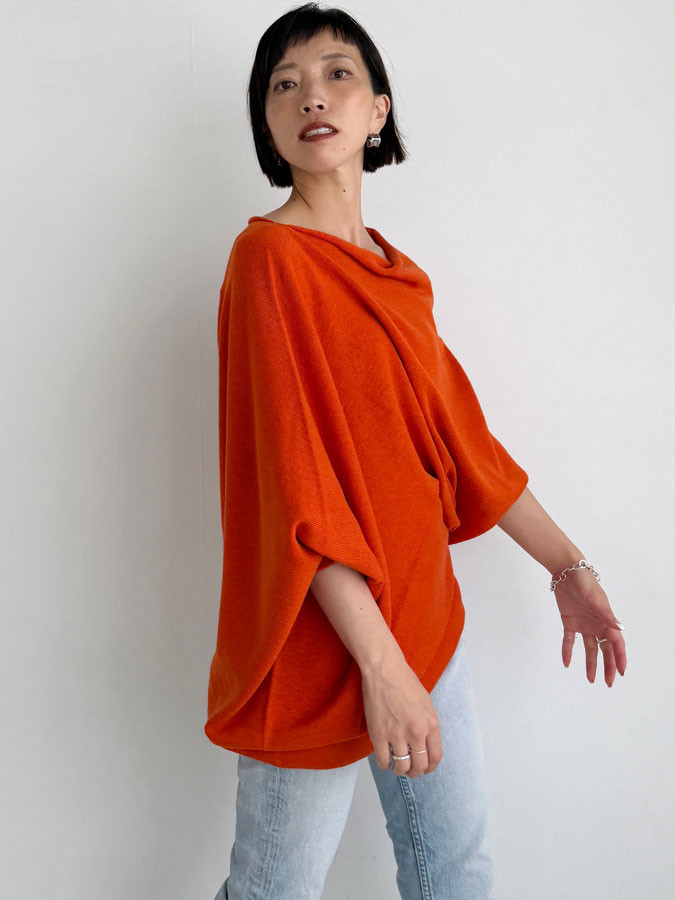 【天然素材・綿麻】アートシルエットニット　brick red(レンガ)