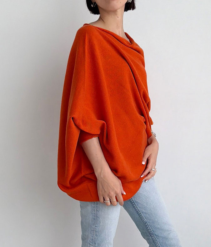 【天然素材・綿麻】アートシルエットニット　brick red(レンガ)