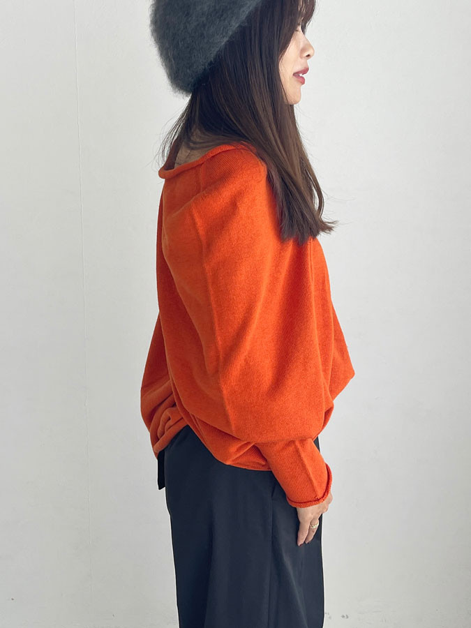 【天然素材・綿麻】アートシルエットニット　brick red(レンガ)