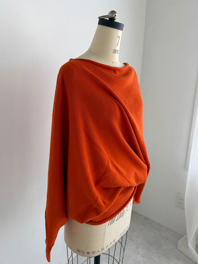 【天然素材・綿麻】アートシルエットニット　brick red(レンガ)