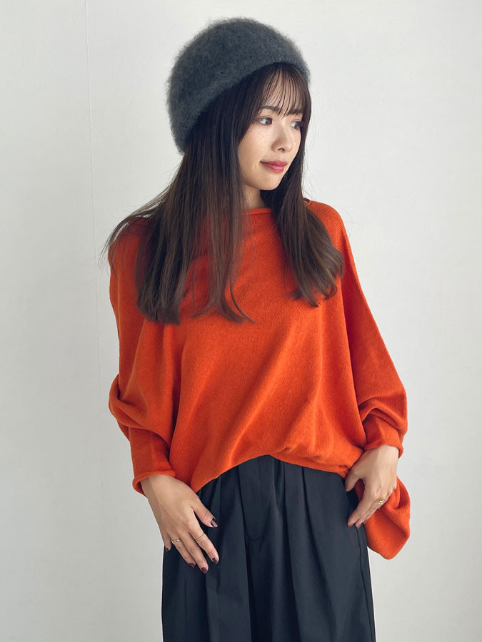 【天然素材・綿麻】アートシルエットニット　brick red(レンガ)