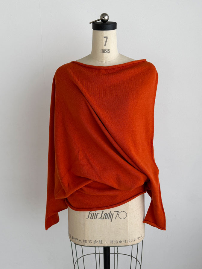 【天然素材・綿麻】アートシルエットニット　brick red(レンガ)