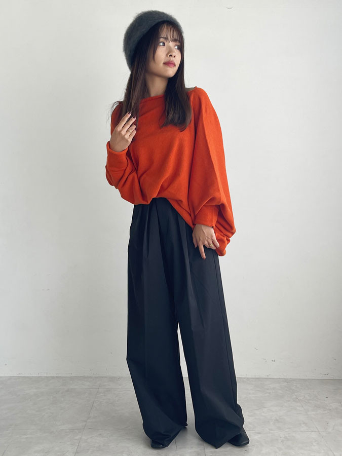 【天然素材・綿麻】アートシルエットニット　brick red(レンガ)