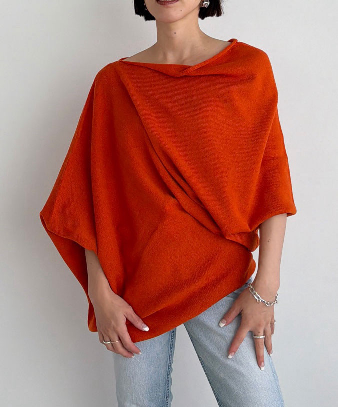 【天然素材・綿麻】アートシルエットニット　brick red(レンガ)