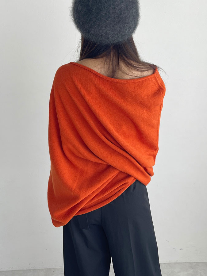 【天然素材・綿麻】アートシルエットニット　brick red(レンガ)