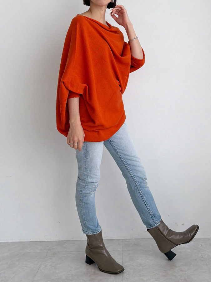 【天然素材・綿麻】アートシルエットニット　brick red(レンガ)