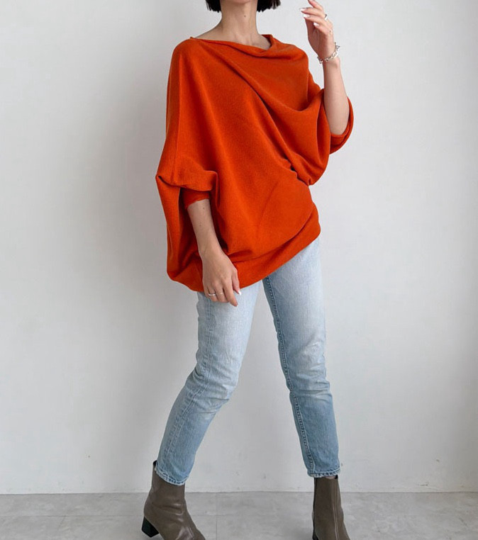 【天然素材・綿麻】アートシルエットニット　brick red(レンガ)