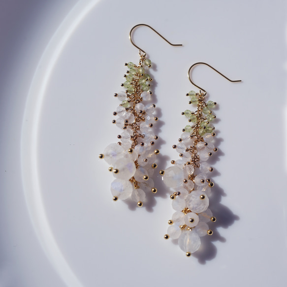 白色飛燕草耳環搭配皇家藍色月光石 - Delfina 第3張的照片