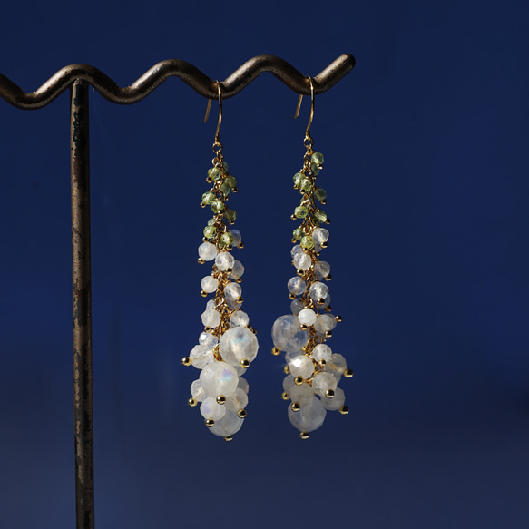 白色飛燕草耳環搭配皇家藍色月光石 - Delfina 第6張的照片