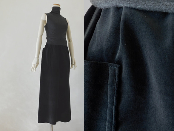 秋冬別珍のワイドパンツ・オリーブ/ブラック 2枚目の画像