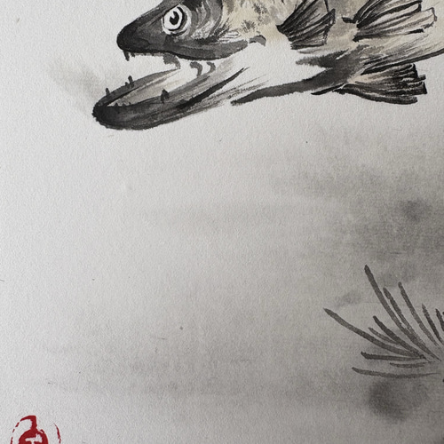 魚 水草 水墨画 絵画 色紙 絵画 こたつ 通販 19930801｜Creema