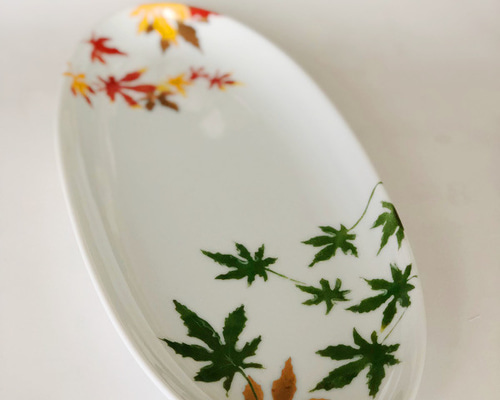 秋を楽しむ器！エナメル絵付け/紅葉の長楕円皿 中皿 広がる