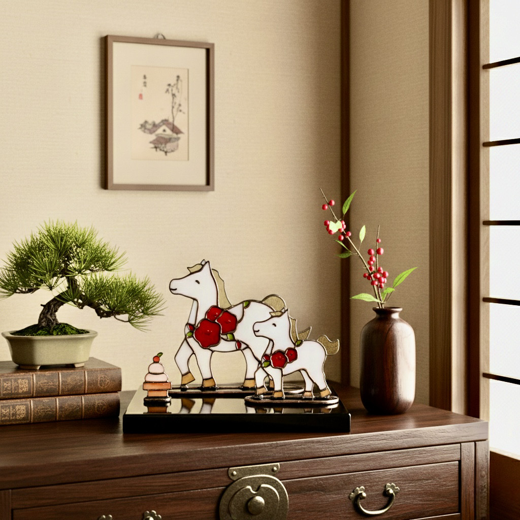 2026年の干支、ステンドグラス、干支の置物(小）、午　うま