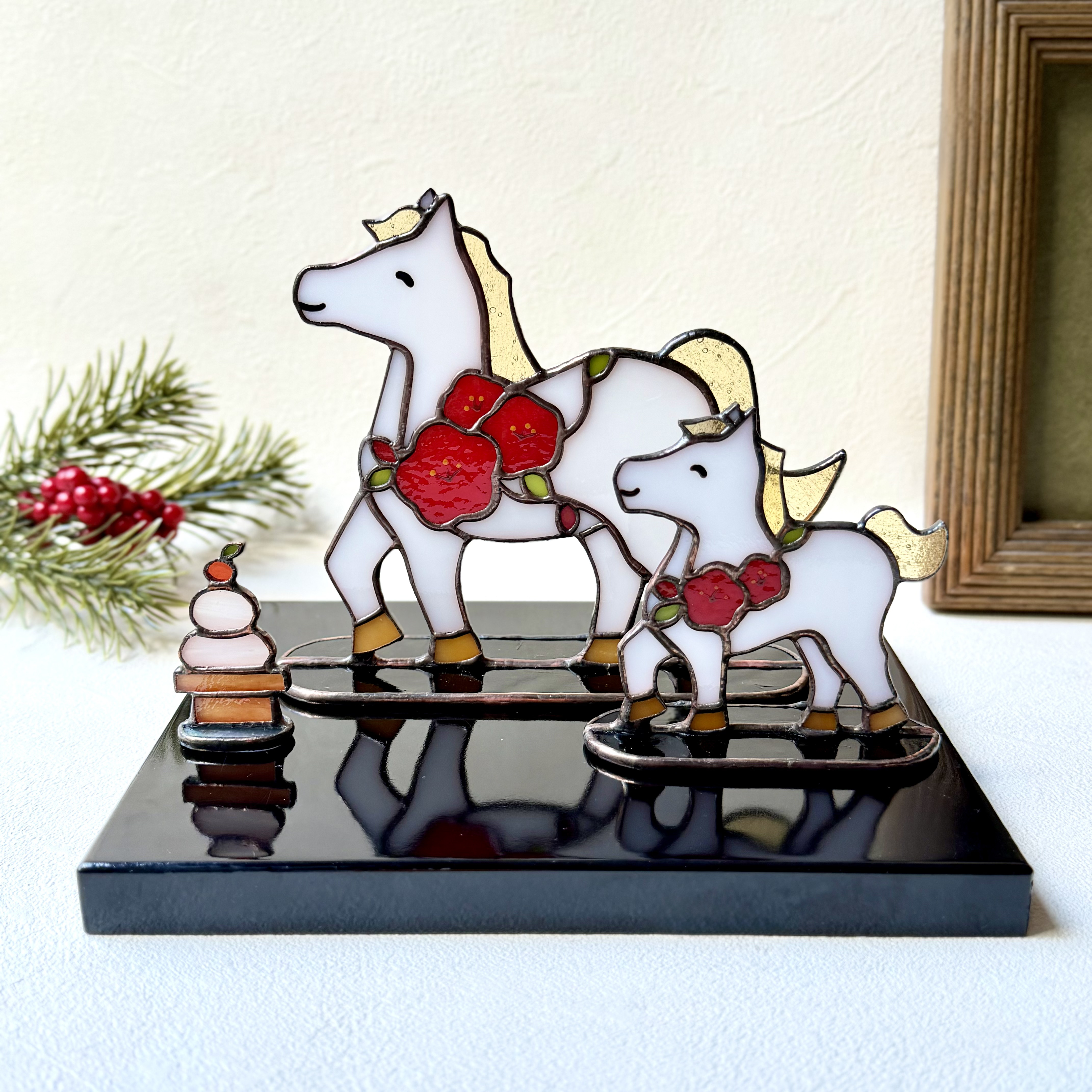 2026年の干支、ステンドグラス、干支の置物(小）、午　うま