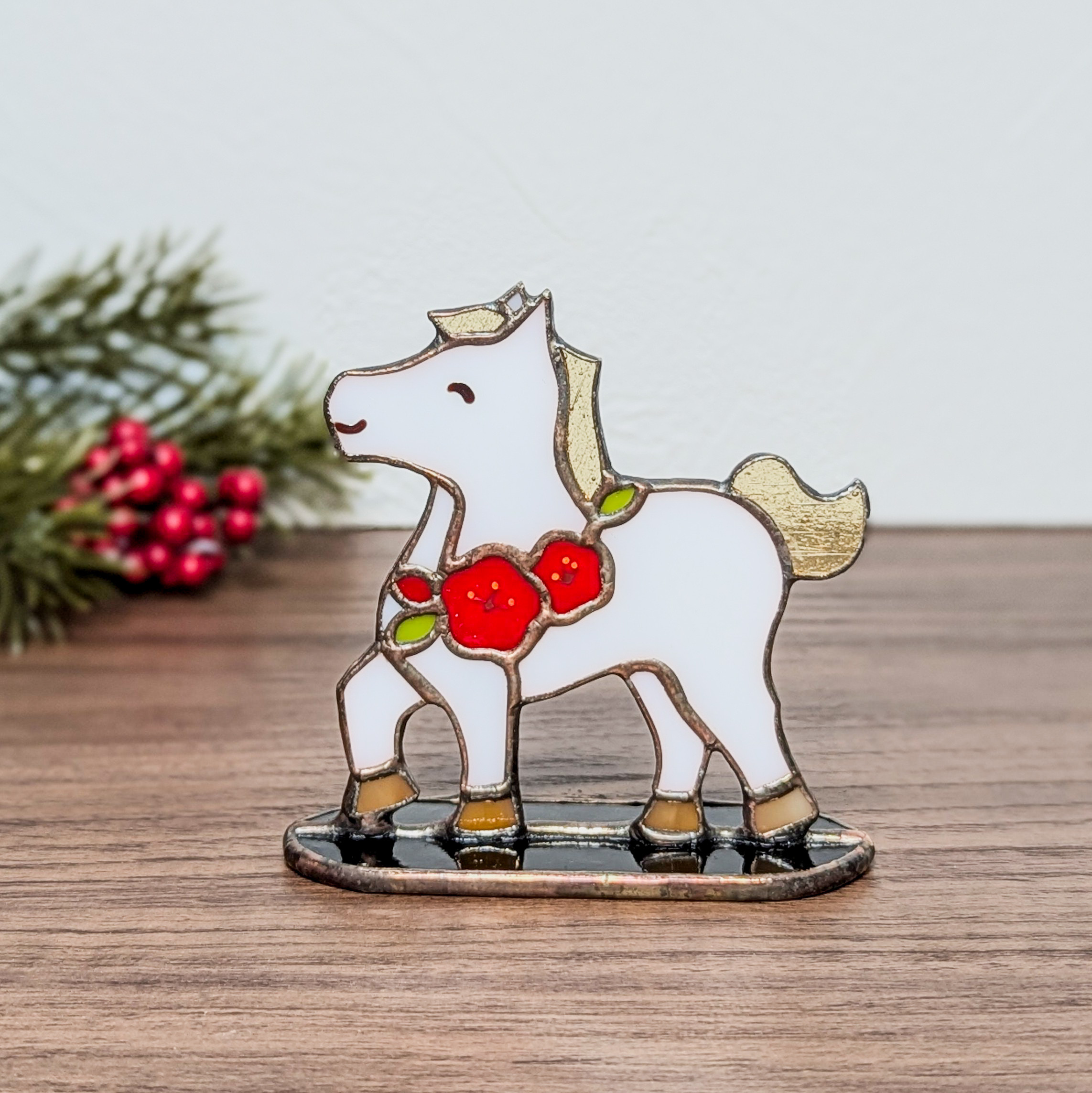 2026年の干支、ステンドグラス、干支の置物(小）、午　うま