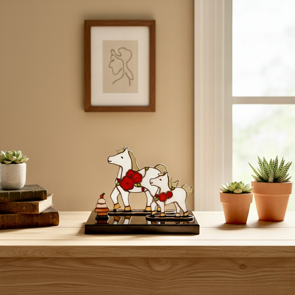 2026年の干支、ステンドグラス、干支の置物(小）、午　うま
