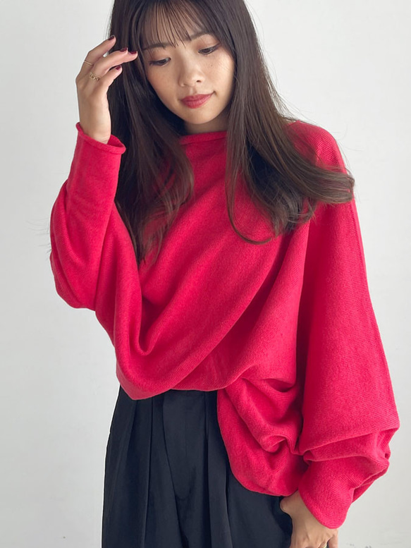 【天然素材・綿麻】アートシルエットニット　pink red(ピンクレッド) 8枚目の画像