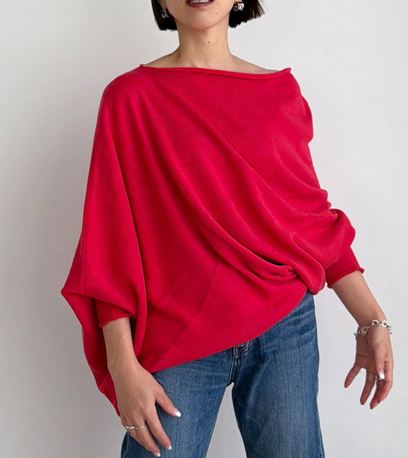 【天然素材・綿麻】アートシルエットニット　pink red(ピンクレッド) 2枚目の画像