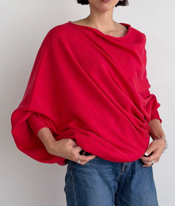 【天然素材・綿麻】アートシルエットニット　pink red(ピンクレッド) 4枚目の画像