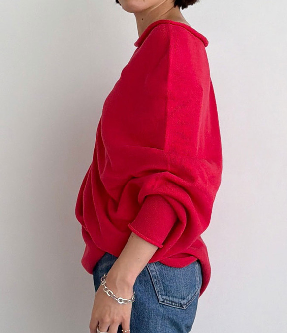 【天然素材・綿麻】アートシルエットニット　pink red(ピンクレッド) 3枚目の画像