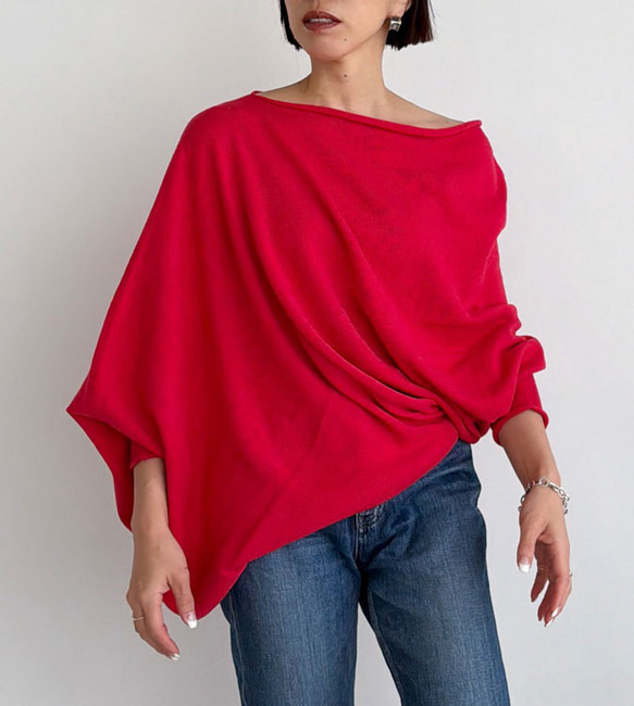 【天然素材・綿麻】アートシルエットニット　pink red(ピンクレッド) 1枚目の画像