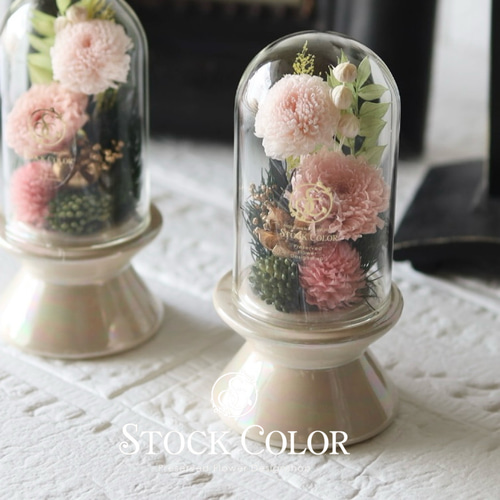 仏花 ガラスドーム プリザーブドフラワー 菊 ピンク お供え花 仏壇花
