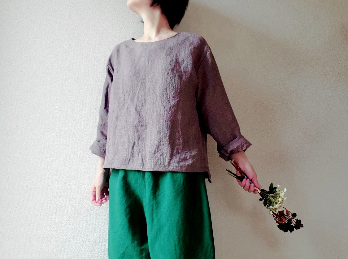 【秋色新作数量限定】千鳥格子　一年中着回せるゆったり心地よいプルオーバー　遠州リネン　オブロングネック　セットアップも♡