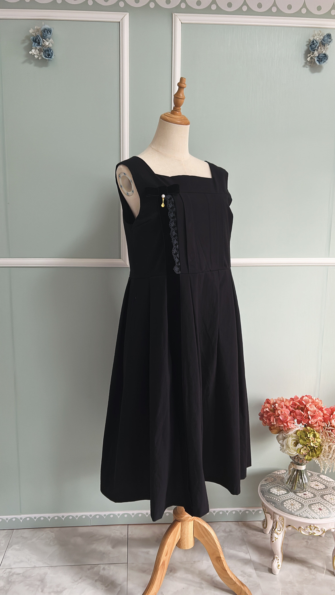 【別珍リボンワンピース】BLACK