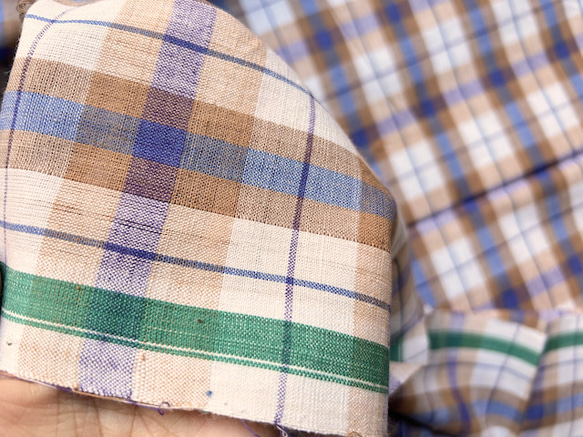 カディ　ルンギ【G】/125cm×200cm/手紡ぎ手織り布/インド 8枚目の画像