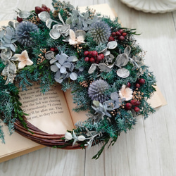 森のナチュラルリース シルバーグリーン 三日月リース プリザーブド