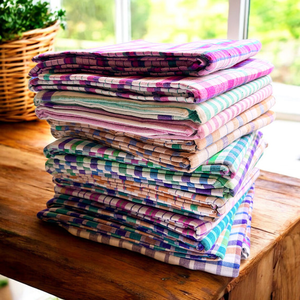 カディ　ルンギ【L】/125cm×200cm/手紡ぎ手織り布/インド 10枚目の画像