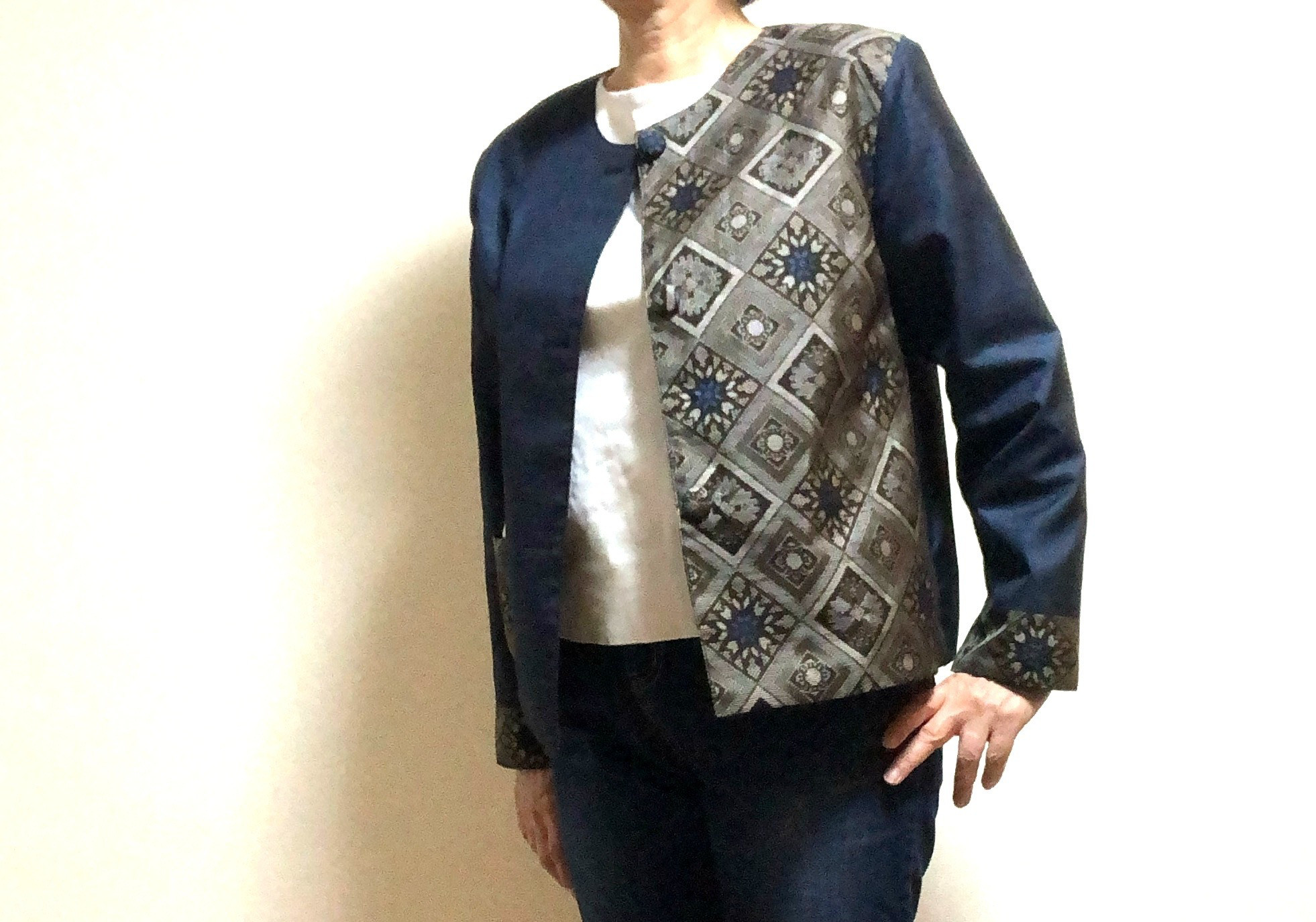 アンティーク大島紬のパッチワークジャケット　リバーシブル　青龍郷　着物リメイク