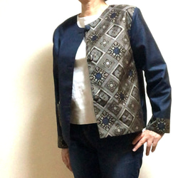 大島紬のギャザーワンピース コートワンピース 小さな衿 着物リメイク