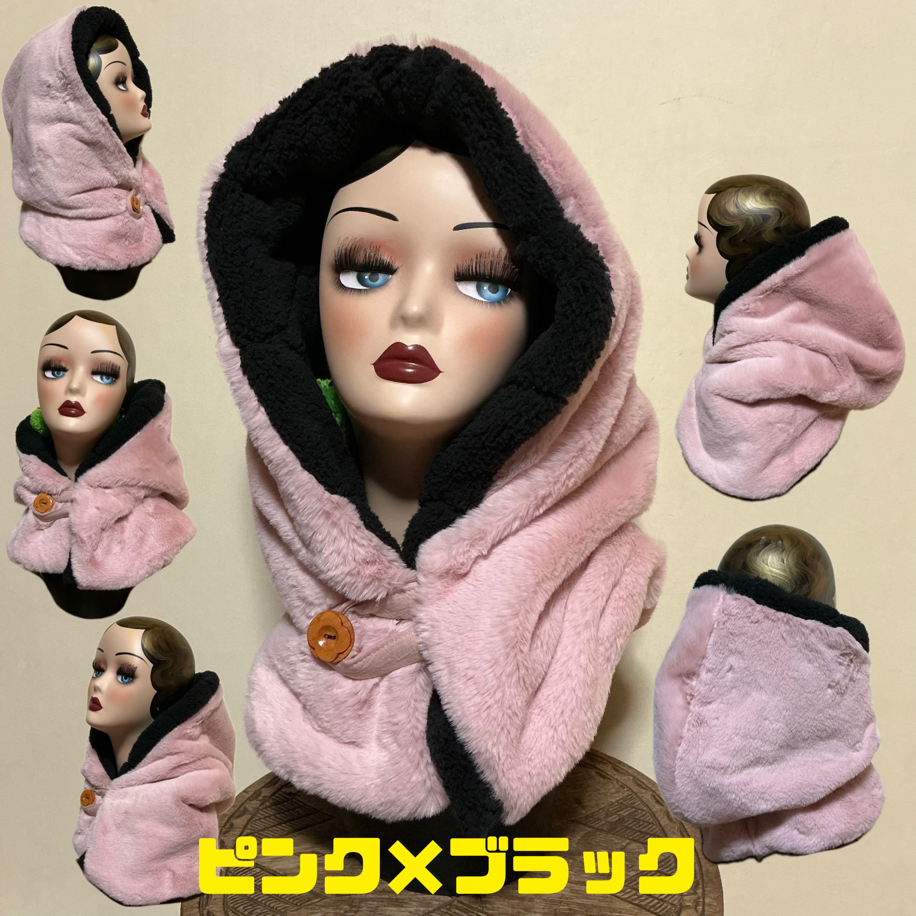 限定カラー　ジャガード×ボア　フードスヌード　フード帽子　エスニック