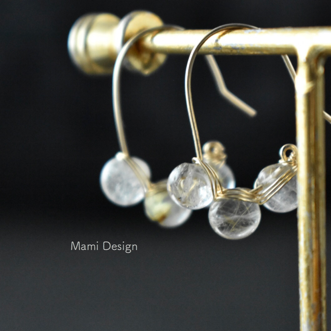 1点もの◆14KGF ルチルクォーツのオリジナルフックピアス