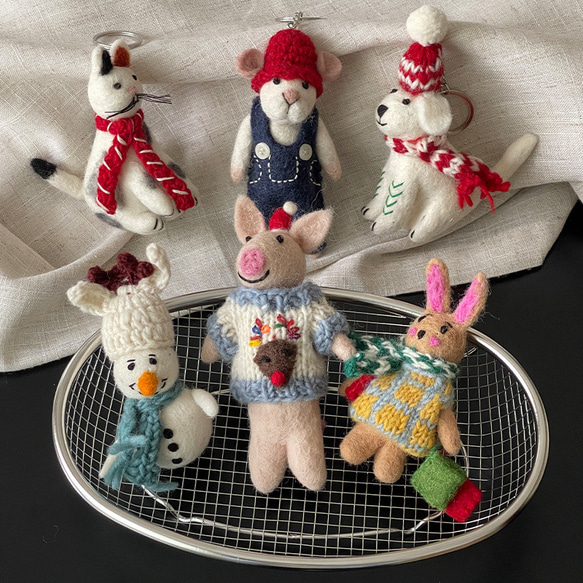 フェルトバッグ飾り 可愛い子豚・ウサギ キーホルダー 立体動物