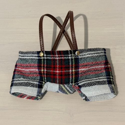 はぴぬい服 チェック柄 サスペンダー付き パンツ ズボン ぬいぐるみ