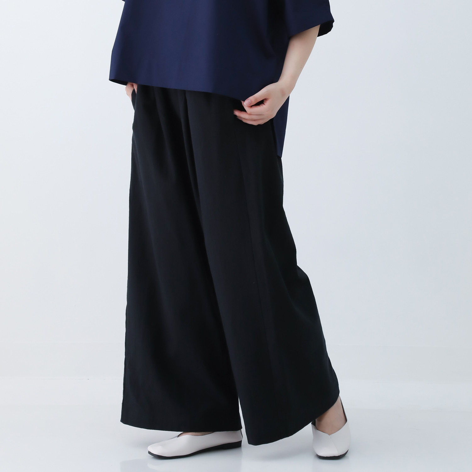 やわらかヴィンテージコットンリネンのキレイ目 タックパンツ サイズ選べる◎ブラック