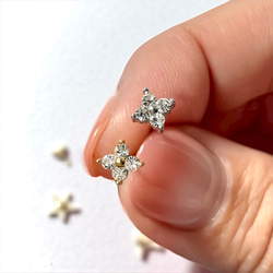 【3way】輝く CZダイヤ フラワー ピアス+淡水パール チャーム SET◆金属アレルギー対応 サージカルステンレス 4枚目の画像