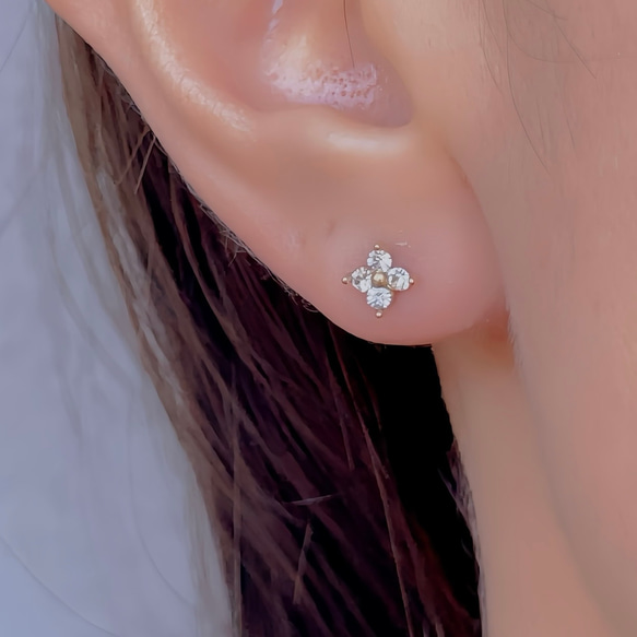 【3way】輝く CZダイヤ フラワー ピアス+淡水パール チャーム SET◆金属アレルギー対応 サージカルステンレス 6枚目の画像