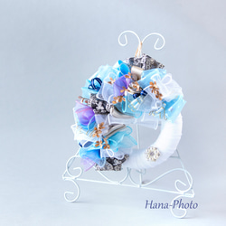 新作＞ブルーとホワイトのブルークリスマスのリボン・リース  　　 リース台：約15㎝ (523) 14枚目の画像